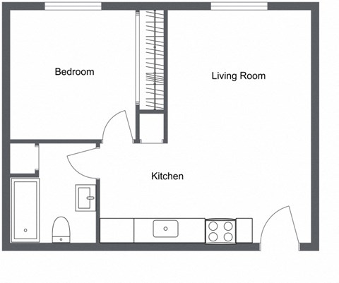 Floor plan for 1 bed, 1 bath, 449 sqft